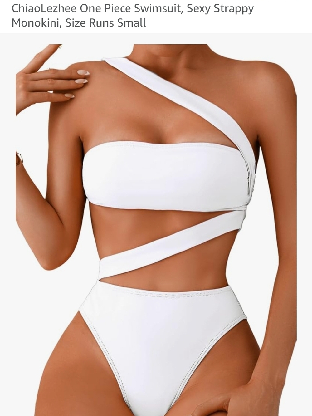 One-Shoulder White Strappy Monokini Swimsuit
